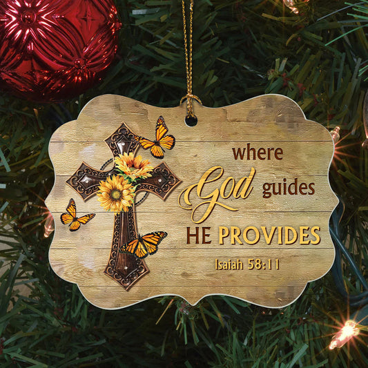 Jesus Benelux Aluminum Ornament- Cross, Butterfly, Sunflower, Bible- Gift For Religious Christian- Where God Guides, He Provides