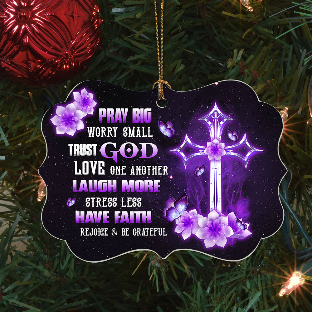 Jesus Benelux Aluminum Ornament- Crystal Flower, Purple Butterfly, Cross Symbol- Gift For Religious Christian- Pray Big Worry Small Trust God