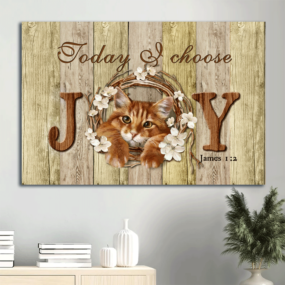 Jesus Landscape Canvas- Cute Maine Coon cat, Lovely cherry blossom canvas- Gift for Christian- Today I choose joy