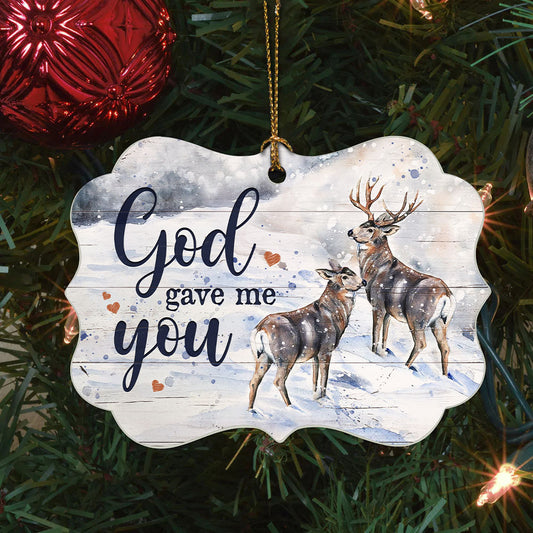 Couple Benelux Aluminum Ornament- Cute Deer Drawing, Winter Forest, White Snow, Gifts For Couple, Husband, Wife, Girlfriend, Boyfriend, Lover- God Gave Me You