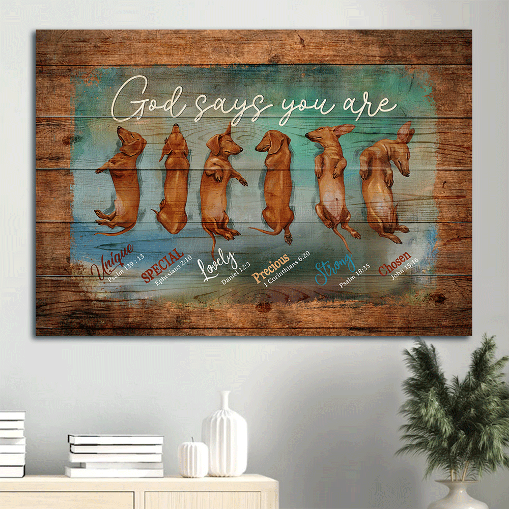 Jesus Landscape Canvas- Sleeping Dachshund, God says you are- Gift for Christian, Dog lover - Dachshund Landscape Canvas Prints, Wall Art