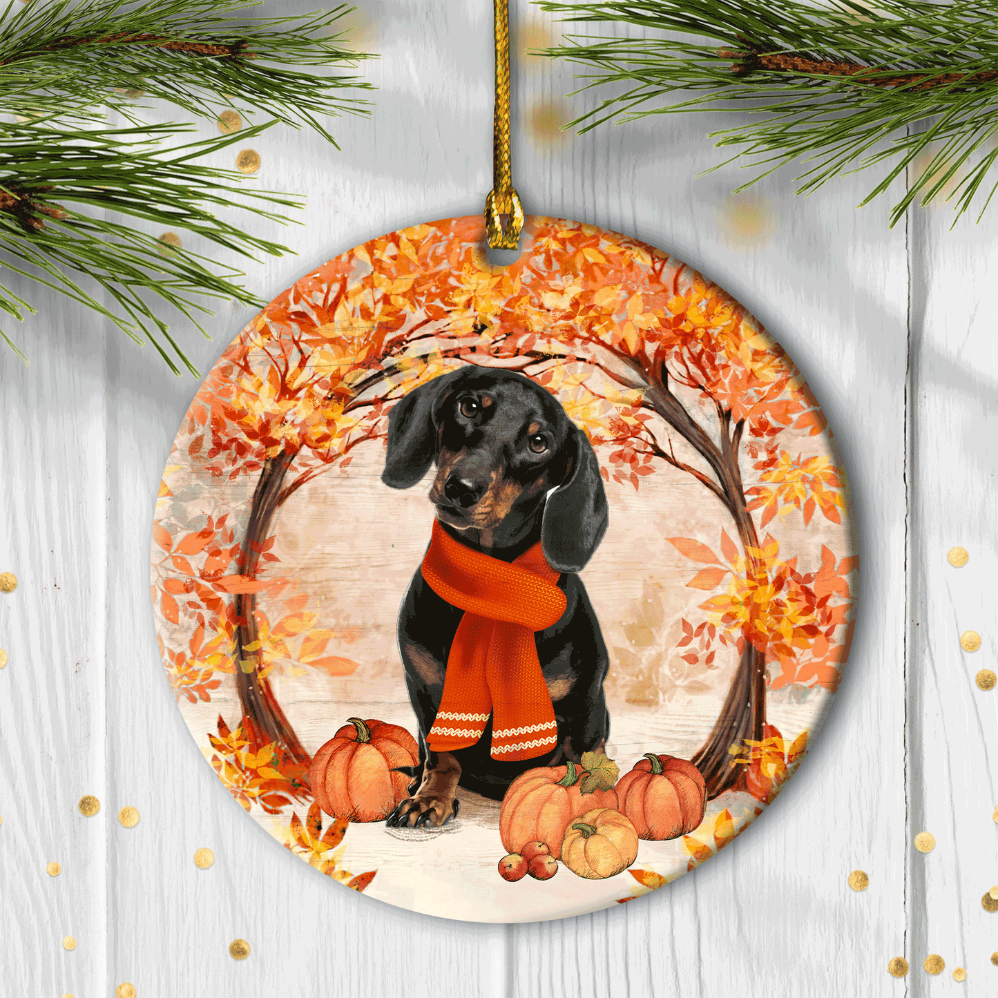Christmas Gifts For Dachshund Mom Dad, Dog Lovers, Dachshund Autumn Christmas Ceramic Ornament, Autumn Ornaments, Thanksgiving Decor