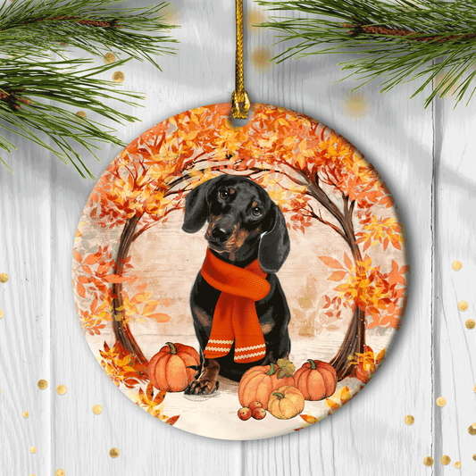 Christmas Gifts For Dachshund Mom Dad, Dog Lovers, Dachshund Autumn Christmas Ceramic Ornament, Autumn Ornaments, Thanksgiving Decor