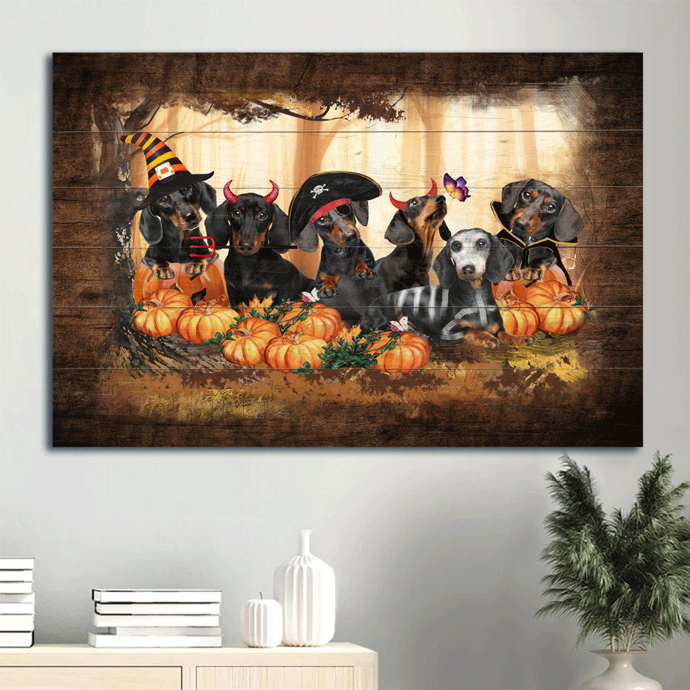 Dachshund Landscape Canvas- Dachshunds, Pumpkin, Halloween costumes canvas- Gift for Dachshund lover