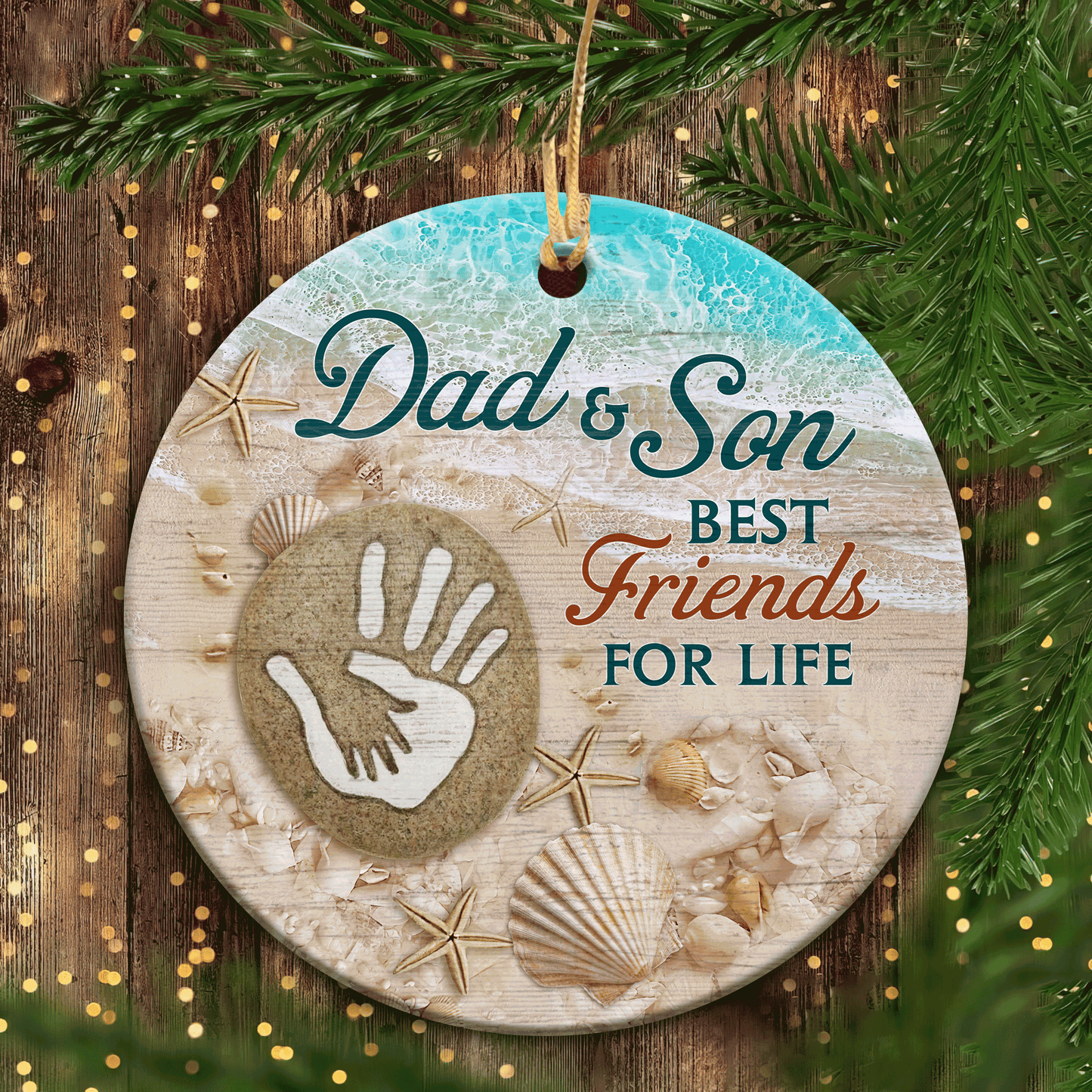Christmas Gifts For Son From Dad, Dad To Son Christmas Ceramic Ornament, Family Ornaments, Hand In Hand on Beach, Best Friend For Life