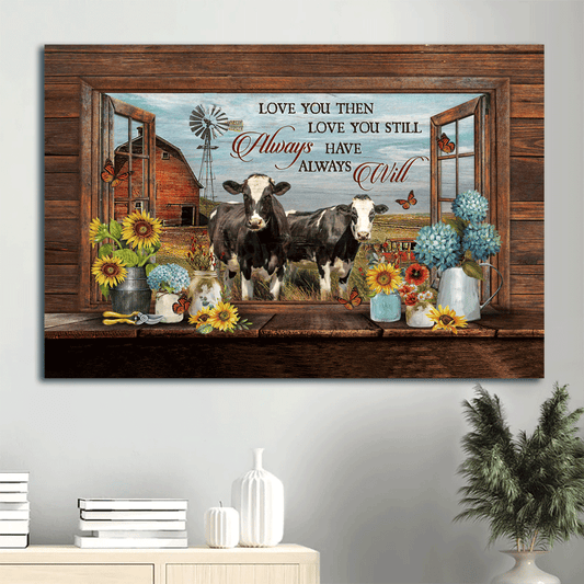 Family Landscape Canvas- Dairy cow, Peace farm, Flower vase canvas- Gift for members family- Love you then love you still