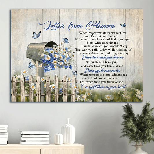 Memorial Landscape Canvas- Daisy drawing, Letter box, Blue background, Butterfly canvas- Gift for members family - Letter from heaven