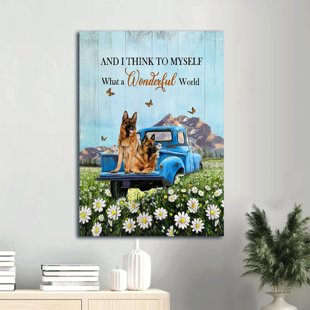 German Shepherd Portrait Canvas- Daisy field, German shepherd dogs, Ladybug car, Orange butterfly canvas- Gift for German Shepherd lover- What a wonderful world