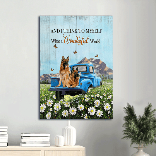German Shepherd Portrait Canvas- Daisy field, German shepherd dogs, Ladybug car, Orange butterfly canvas- Gift for German Shepherd lover- What a wonderful world