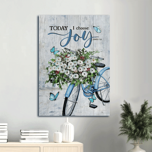 Jesus Portrait Canvas- Daisy flower, Blue bicycle, Blue butterfly canvas- Gift for Christian- Today I choose joy