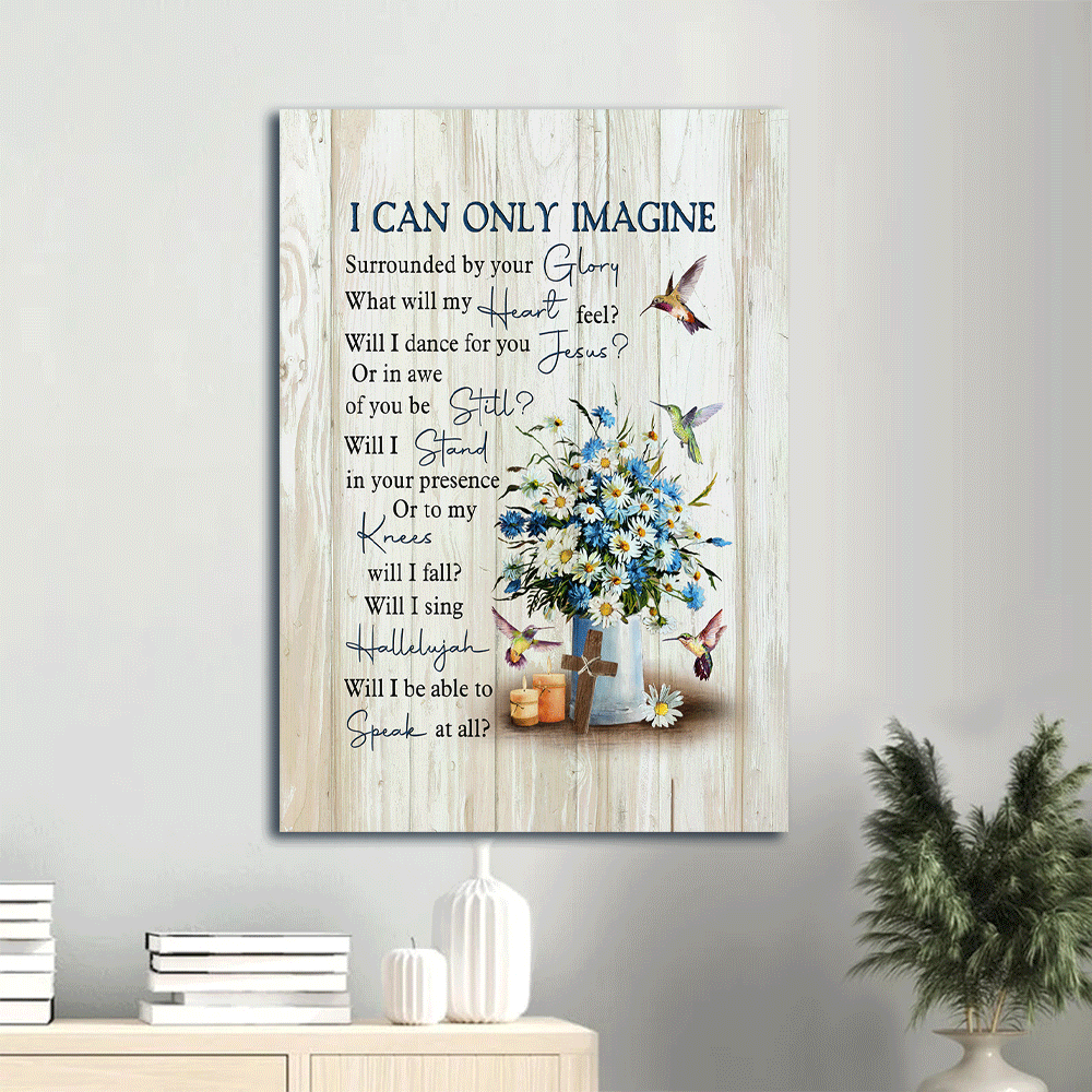 Jesus Portrait Canvas- Daisy flower, Hummingbird painting, Wooden cross canvas- Gift for Christian- I can only imagine