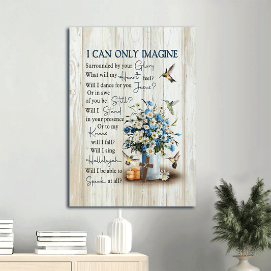 Jesus Portrait Canvas- Daisy flower, Hummingbird painting, Wooden cross canvas- Gift for Christian- I can only imagine