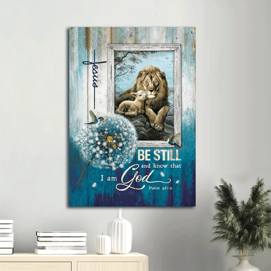 Jesus Portrait Canvas- Dandelion, Lion of Judah, Lamb of God canvas-Gift for Christian- Be still and know that I am God