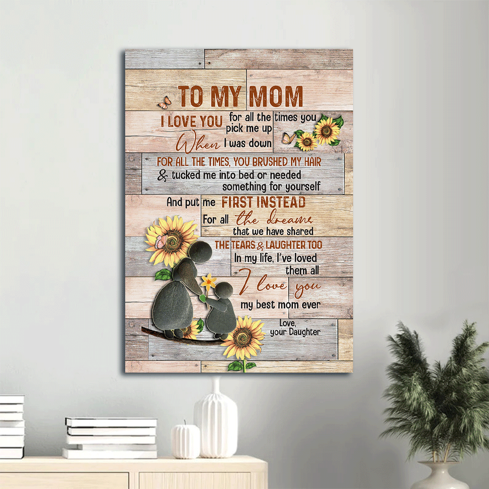 Family Portrait Canvas- To my mom canvas, Daughter to mom, Sunflower, Mother and child canvas- Gift for mom, mother- I love you for all the times you pick me up