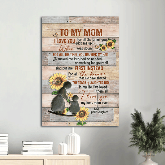 Family Portrait Canvas- To my mom canvas, Daughter to mom, Sunflower, Mother and child canvas- Gift for mom, mother- I love you for all the times you pick me up