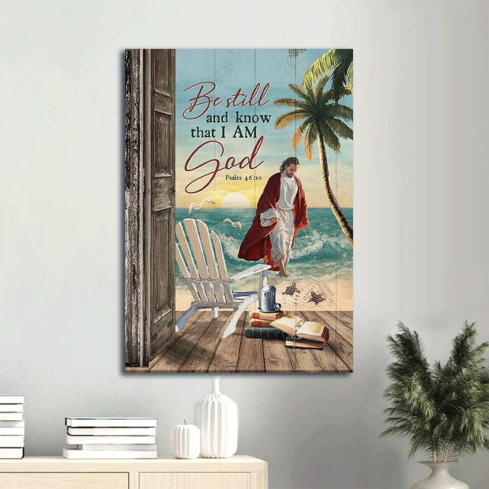 Jesus Portrait Canvas- Deep ocean, Jesus walking on water, Chair, Sea Turtle canvas- Gift for Christian- Be still and know that I am God