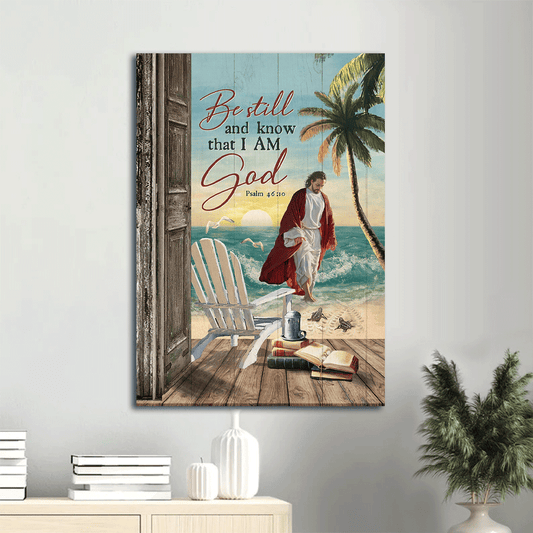Jesus Portrait Canvas- Deep ocean, Jesus walking on water, Chair, Sea Turtle canvas- Gift for Christian- Be still and know that I am God