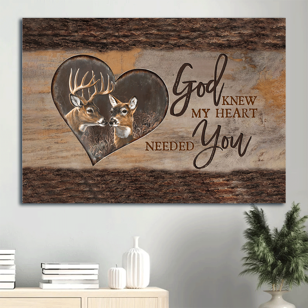 Couple Landscape Canvas- Deer drawing, Wooden heart canvas- Gift for Couple, Lover- God knew my heart needed you