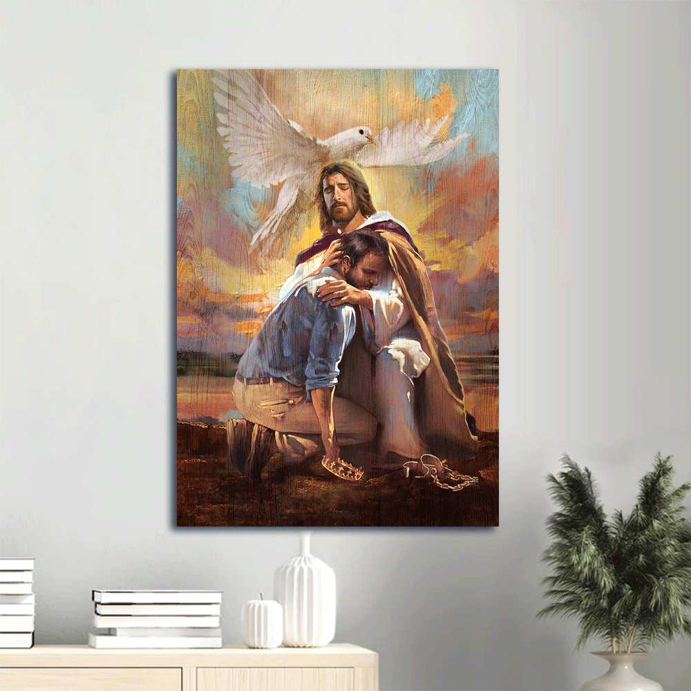 Jesus Portrait Canvas- Dove of peace, Beautiful sunset, Amazing crown, Sheltered in the arms of God canvas- Gift for Christian