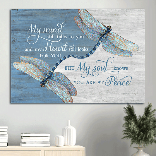Memorial Landscape Canvas - Dragonfly painting, Blue background canvas- Gift for members family- My mind still talks to you