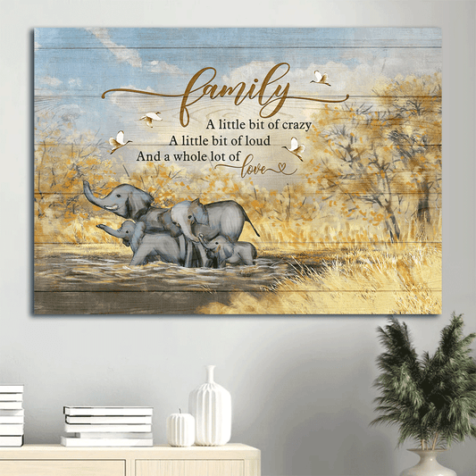 Family Landscape Canvas- Elephant Family, Red-crowned Crane canvas- Gift for members family- Family is a whole lot of love