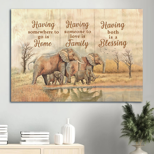 Elephant Landscape Canvas- Elephant family painting, Into the field canvas- Gift for members family- Having someone to love is Family