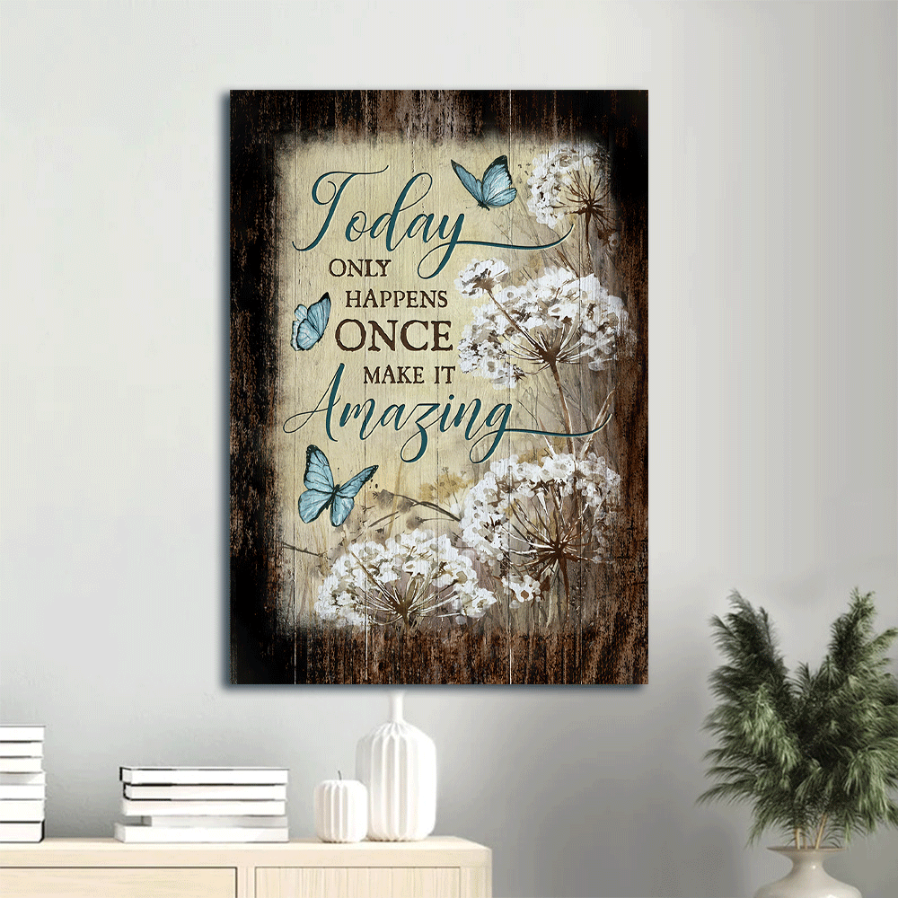 Jesus Portrait Canvas- Enchanting blue butterfly, Stunning dandelion drawing canvas- Gift for Christian- Today only happens once