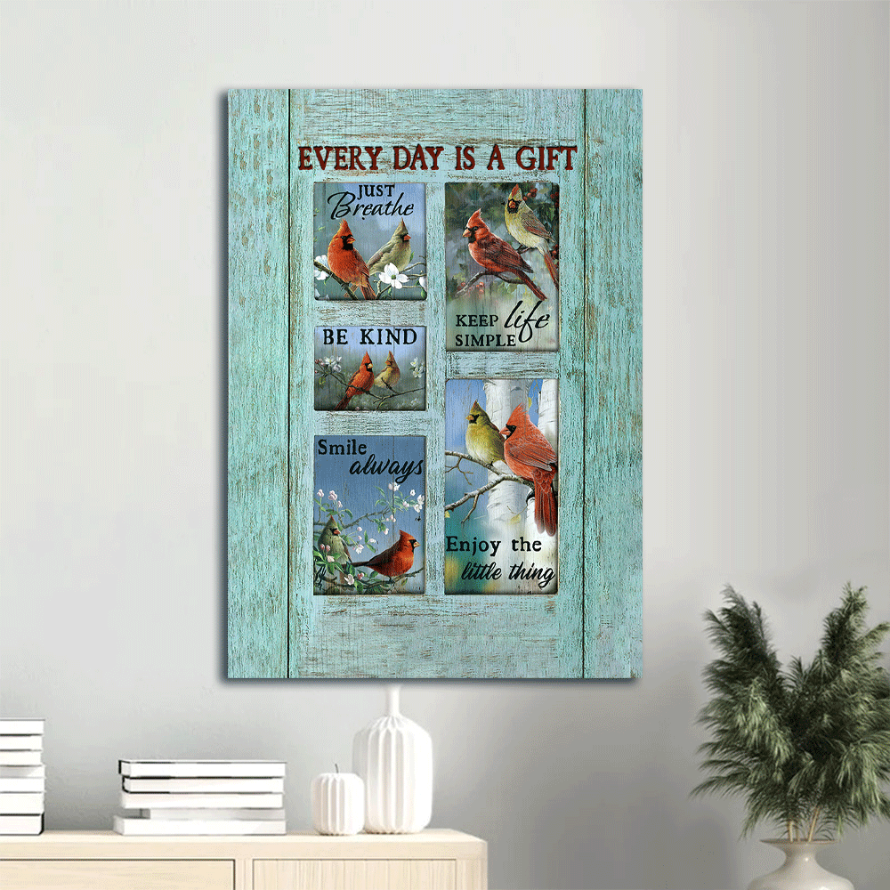 Jesus Portrait Canvas- Cardinal painting canvas, Spring season, Blue window background canvas- Gift for Christian- Every day is a gift