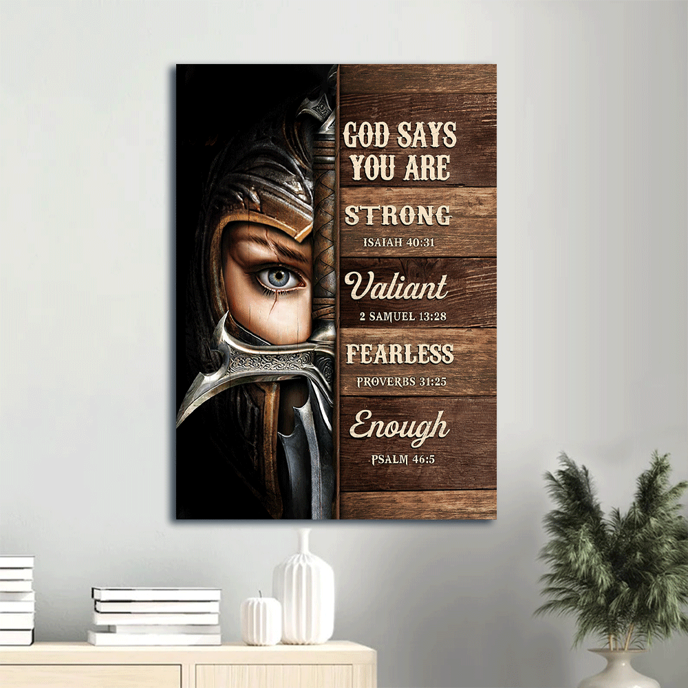 Jesus Portrait Canvas- Female warrior, Knight of God canvas- Gift for Christian- God says you are - Portrait Canvas Prints, Wall Art