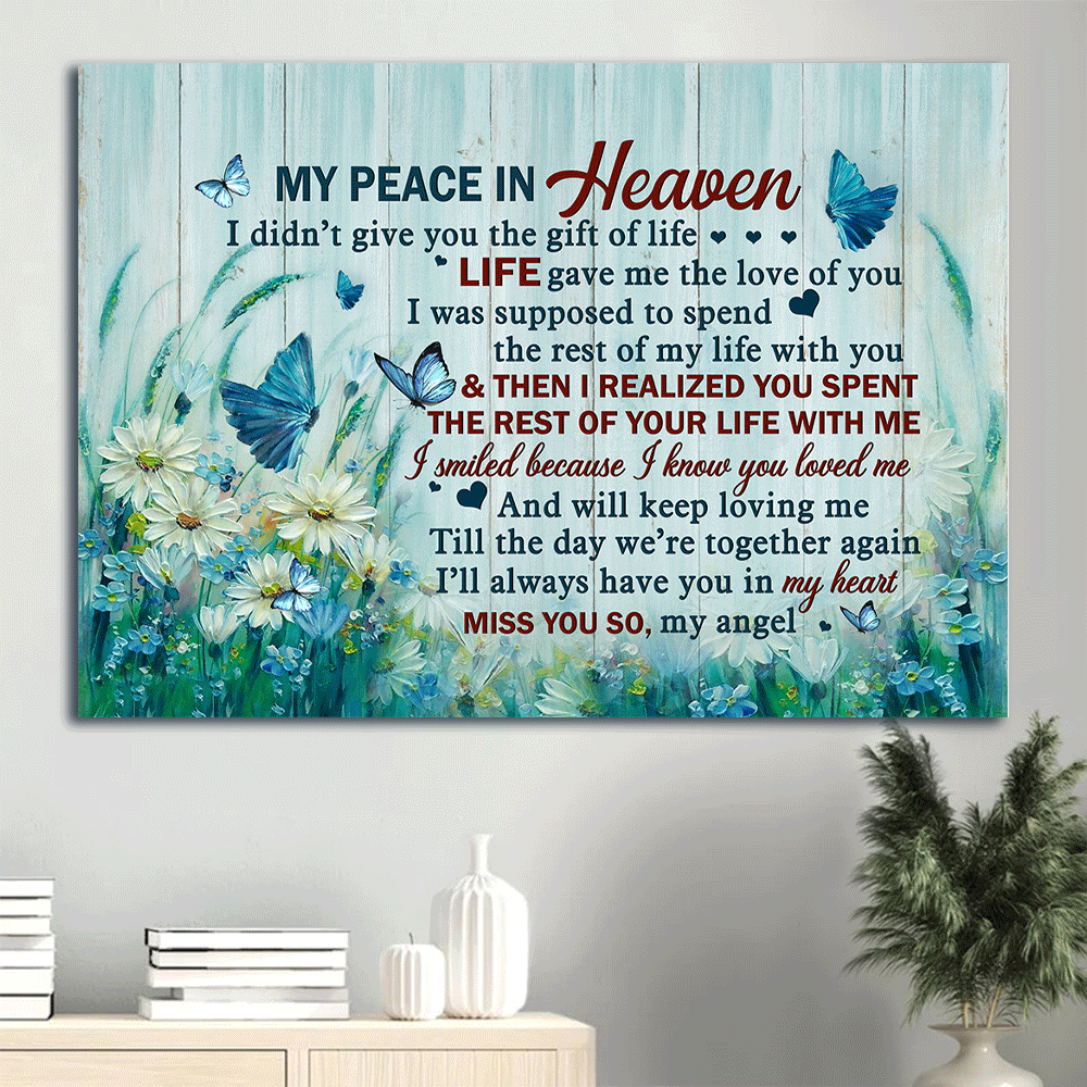 Memorial Landscape Canvas- Daisy field painting, Blue butterfly canvas- Gift for Christian- I smiled because I know you loved me