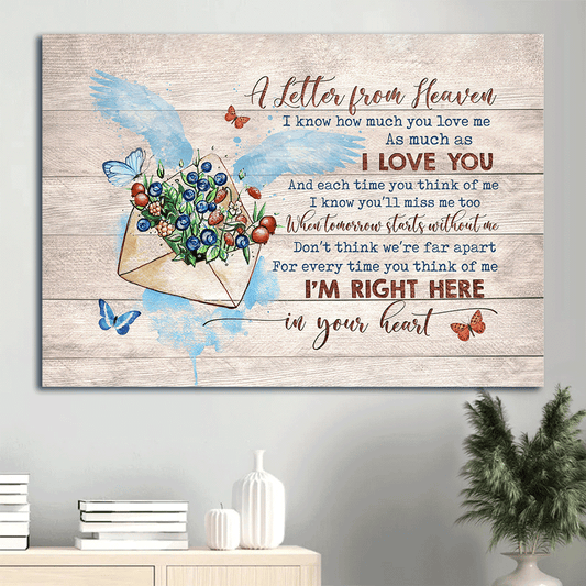 Memorial Landscape Canvas- Flower painting, Butterfly canvas- Gift for family- Letter from heaven, I'm right here in your heart - Heaven Landscape Canvas Prints, Wall Art