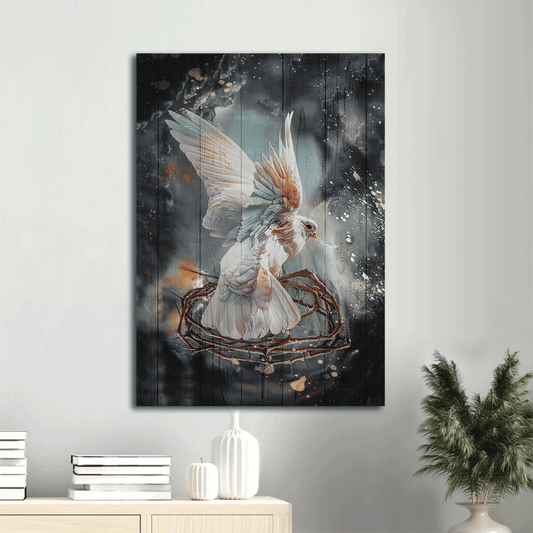 Jesus Portrait Canvas- Flying dove, Crown of thorn, Storm background- Gift for Christian -  Portrait Canvas Prints, Christian Wall Art