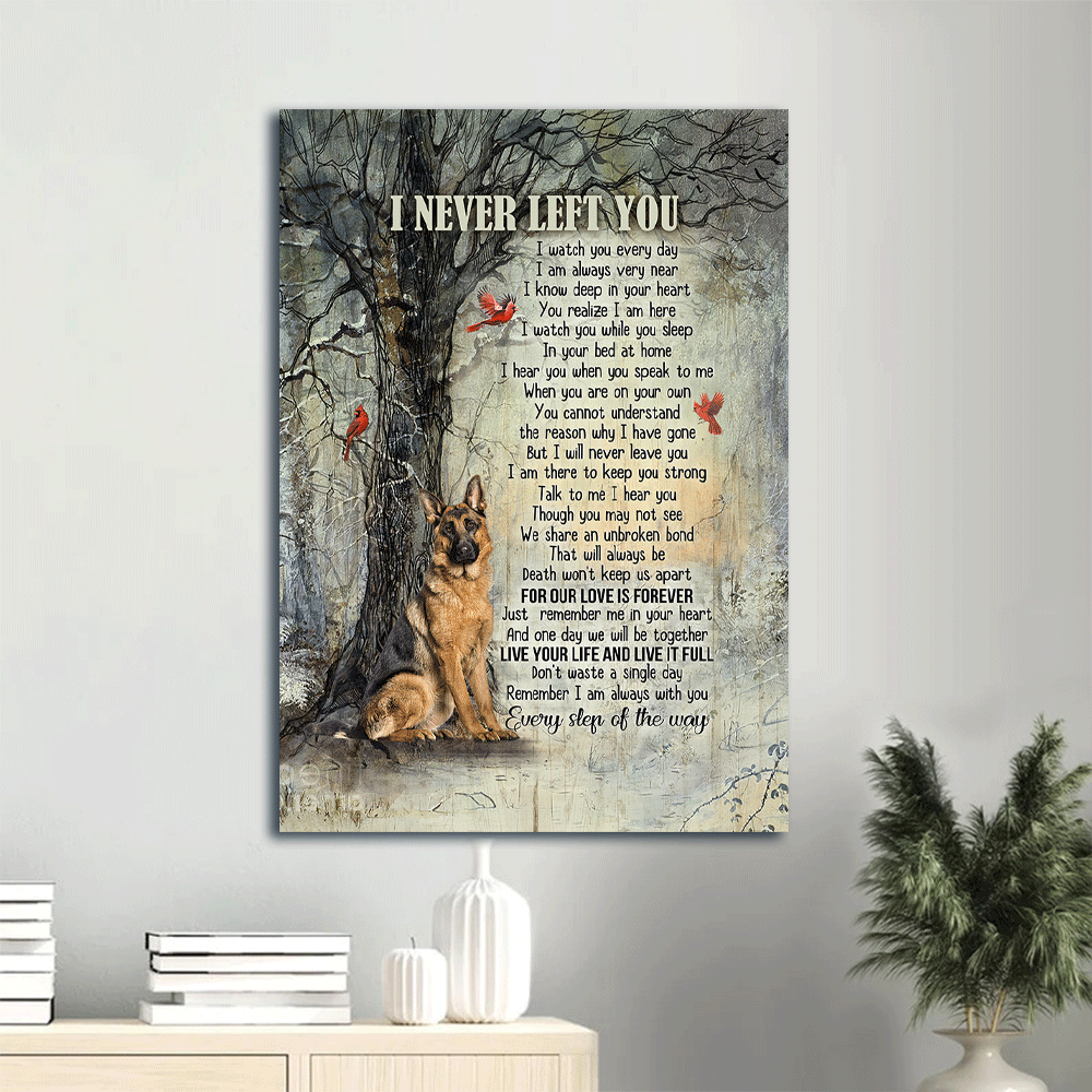 Memorial Portrait Canvas- German Shepherd, Red cardinal, Faithful protector canvas- Gift for dog lover I never left you - Heaven Portrait Canvas Prints, Wall Art