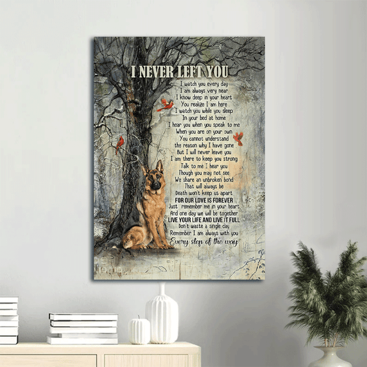 Memorial Portrait Canvas- German Shepherd, Red cardinal, Faithful protector canvas- Gift for dog lover I never left you - Heaven Portrait Canvas Prints, Wall Art