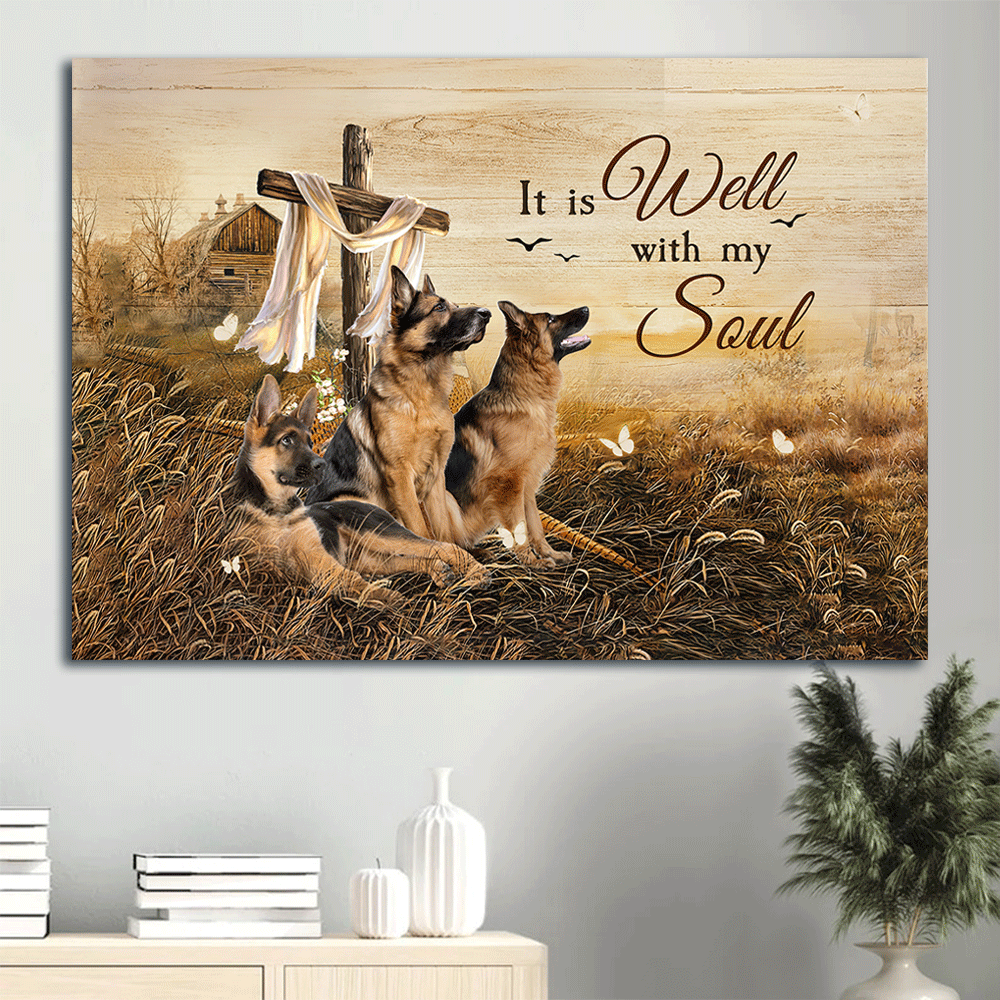 German Shepherd Landscape Canvas- German Shepherd, The three brother, The rugged crosses- Gift for dog lover- It is well with my soul - Dog Landscape Canvas