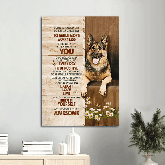 German shepherd Portrait Canvas- German Shepherd dog, Daisy painting canvas- Gift for German Shepherd lover- Believe in yourself - Portrait Canvas Prints, Wall Art