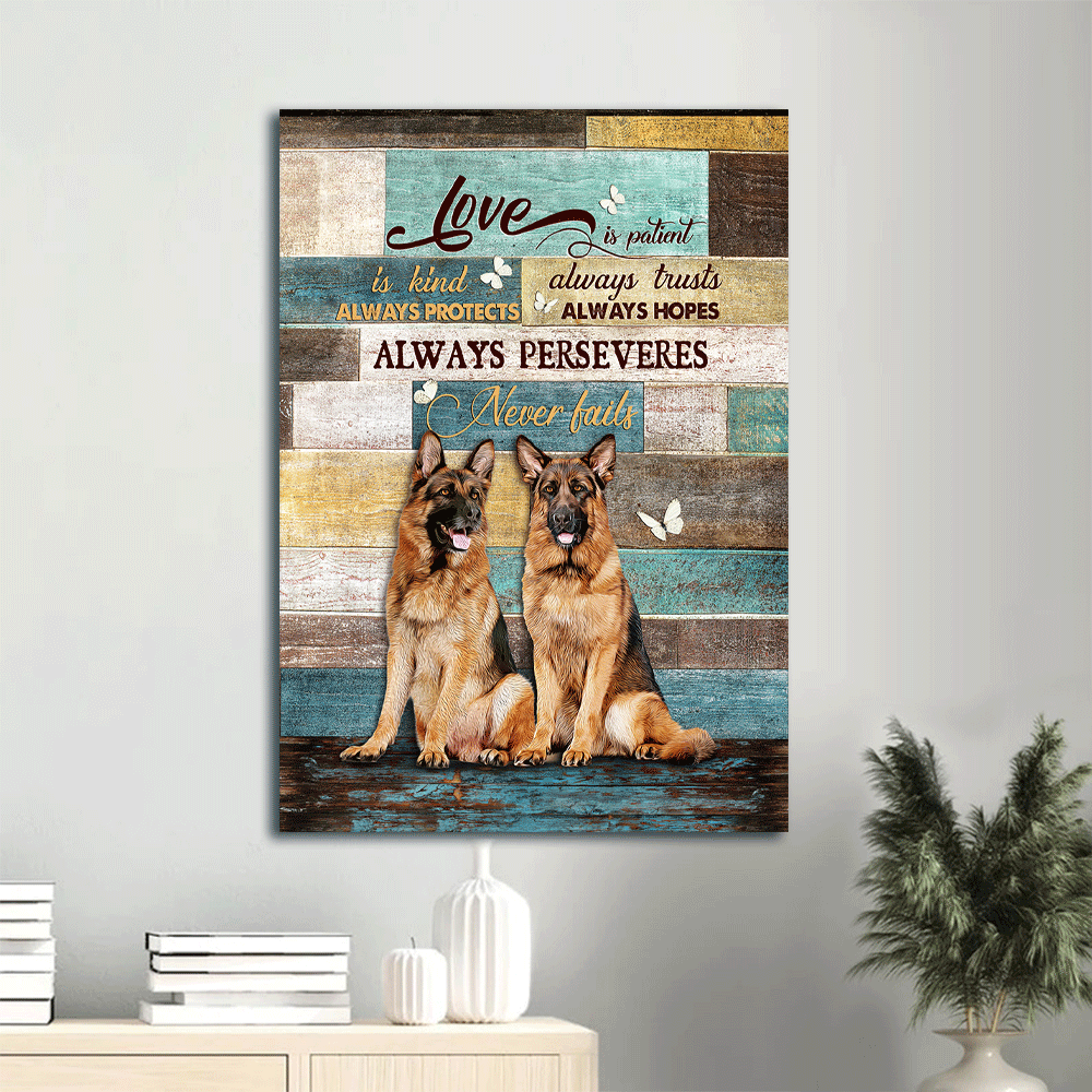 German shepherd Portrait Canvas- German Shepherd dogs, White butterfly canvas- Gift for Dog lover- Love is patient - Portrait Canvas Prints, Wall Art