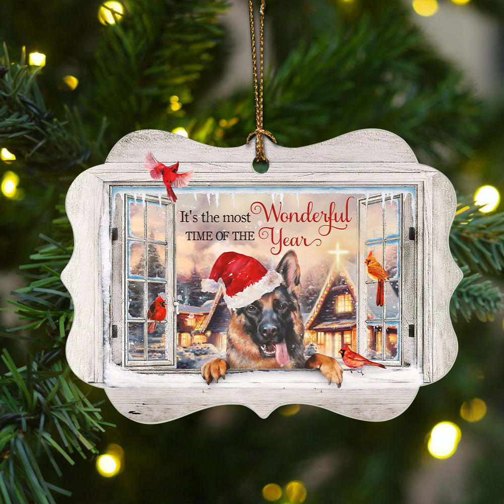 German Shepherd Benelux Aluminum Ornament- Jesus, Christmas Night, Red Cardinal- Gift For German Shepherd Lover- It's The Most Wonderful Time Of The Year