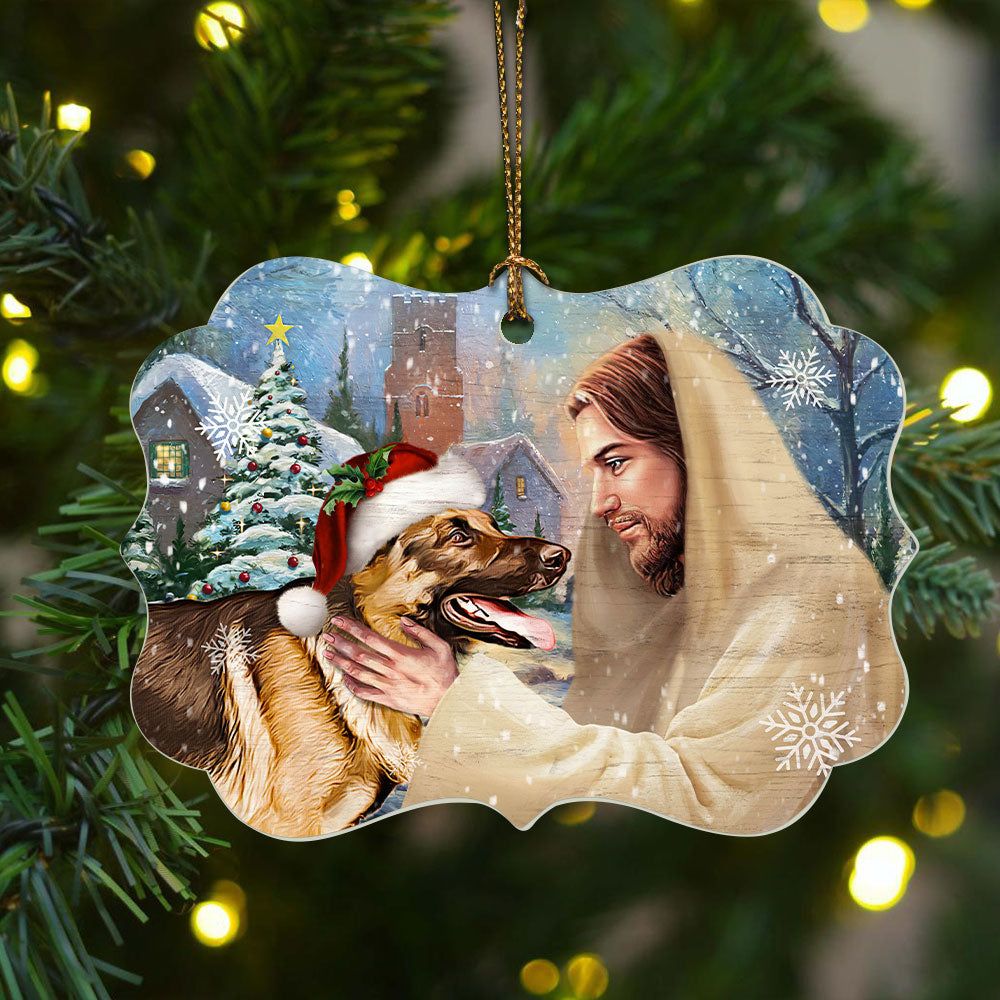 Jesus Benelux Aluminum Ornament- German Shepherd Dog, God In Christmas Night- Christian Gift