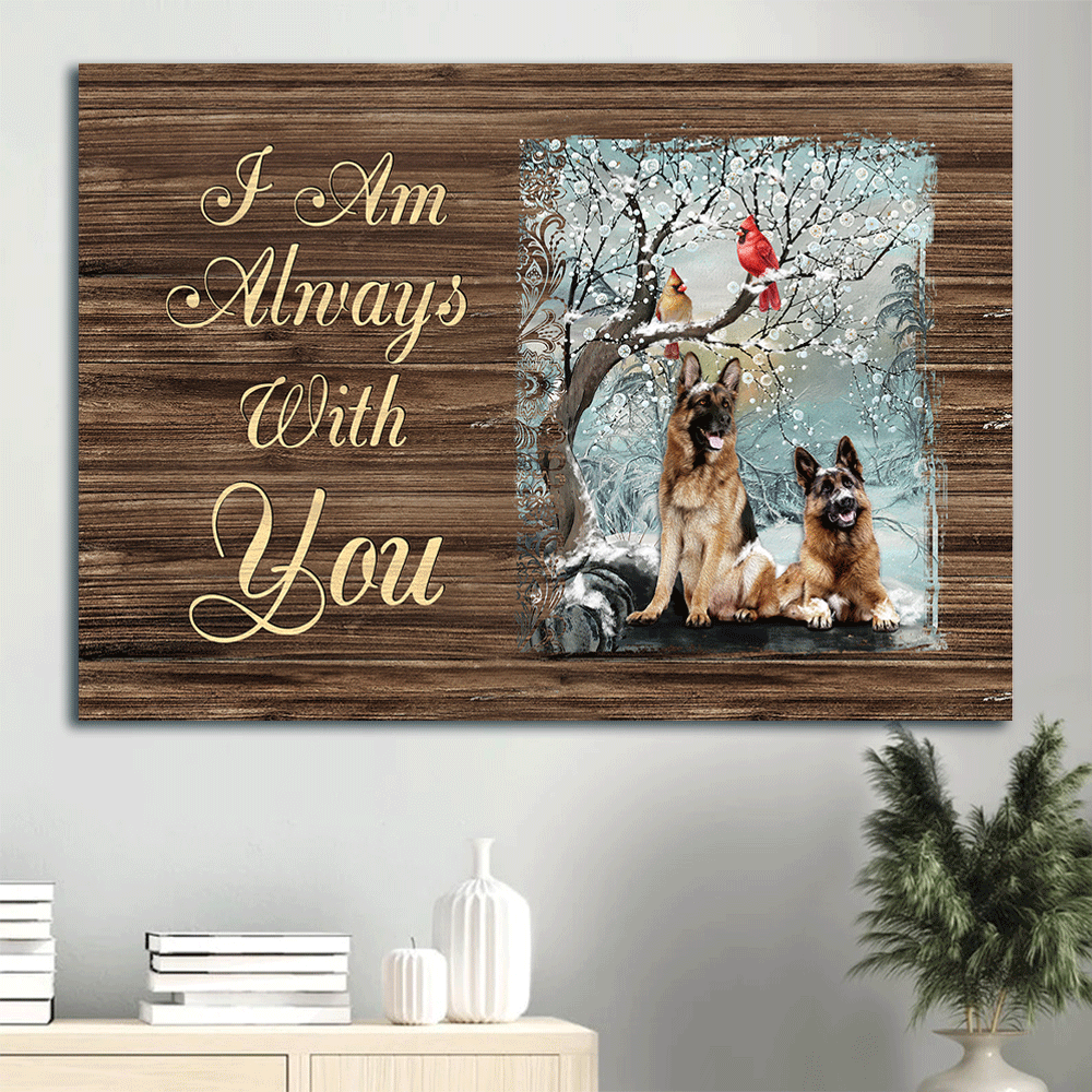 Memorial Landscape Canvas- German shepherd dogs, Snow forest, Cute cardinal- Gift for members family- I am always with you - Heaven Landscape Canvas Prints, Wall Art