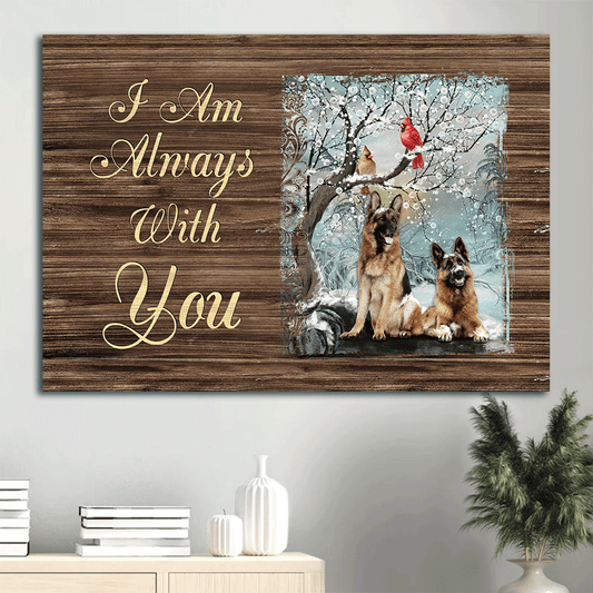 Memorial Landscape Canvas- German shepherd dogs, Snow forest, Cute cardinal- Gift for members family- I am always with you - Heaven Landscape Canvas Prints, Wall Art