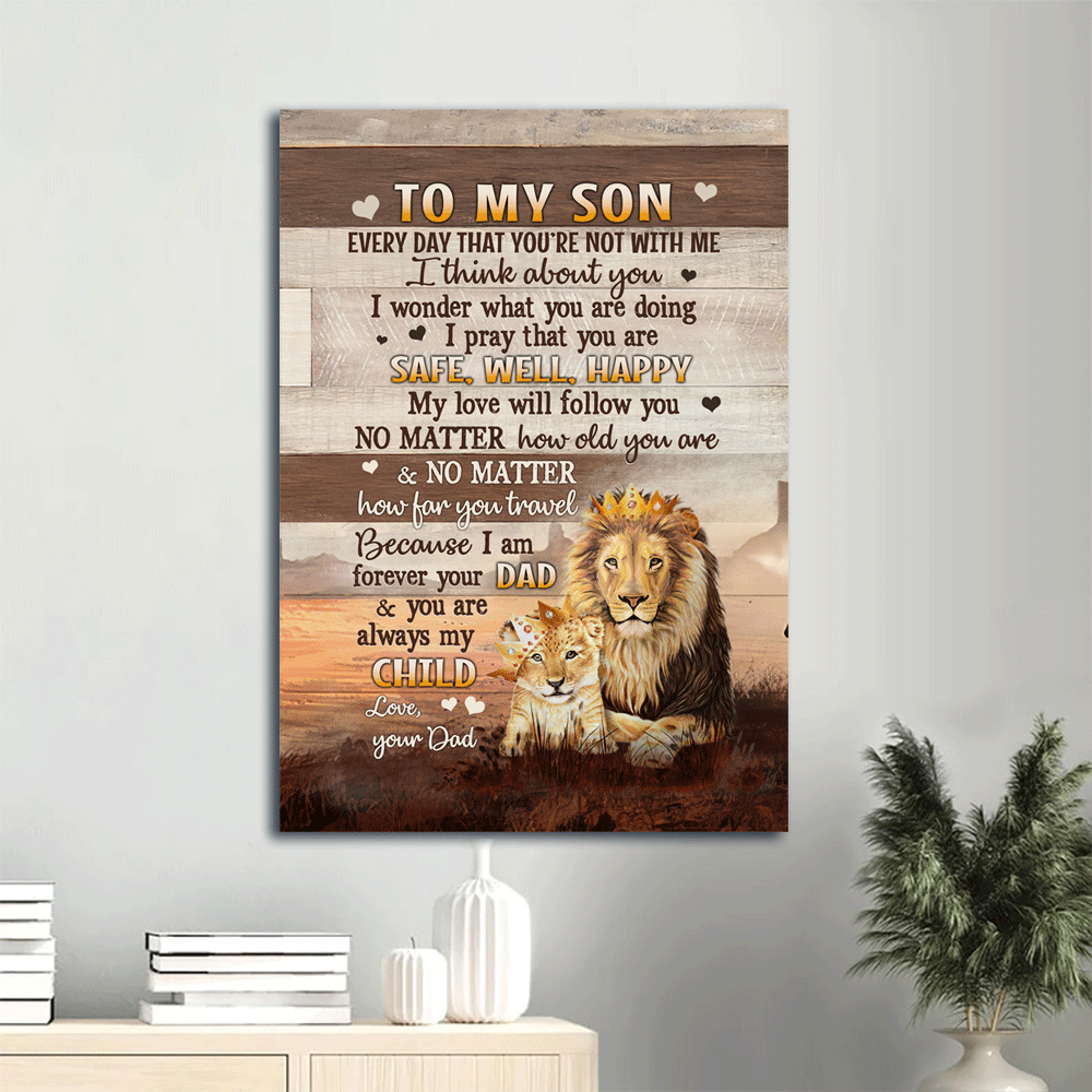 Family Portrait Canvas- To my son canvas, Lion family, Dad to son canvas- Gift for son- My love will follow you no matter how old you are