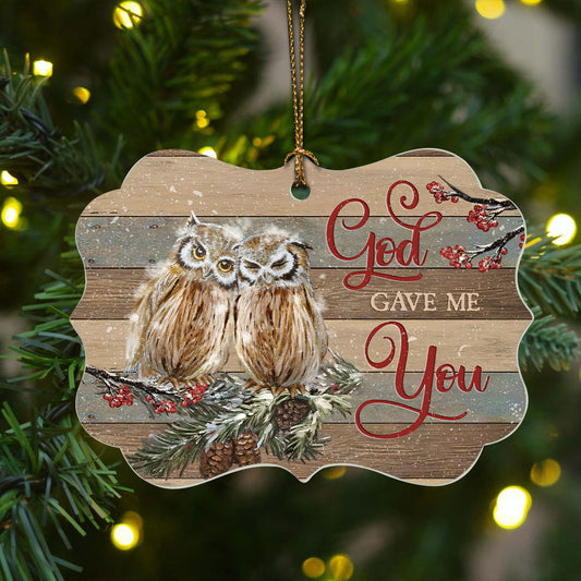 Jesus Benelux Aluminum Ornament - Cute Owls In Winter - Christian Gift - God Gave Me You