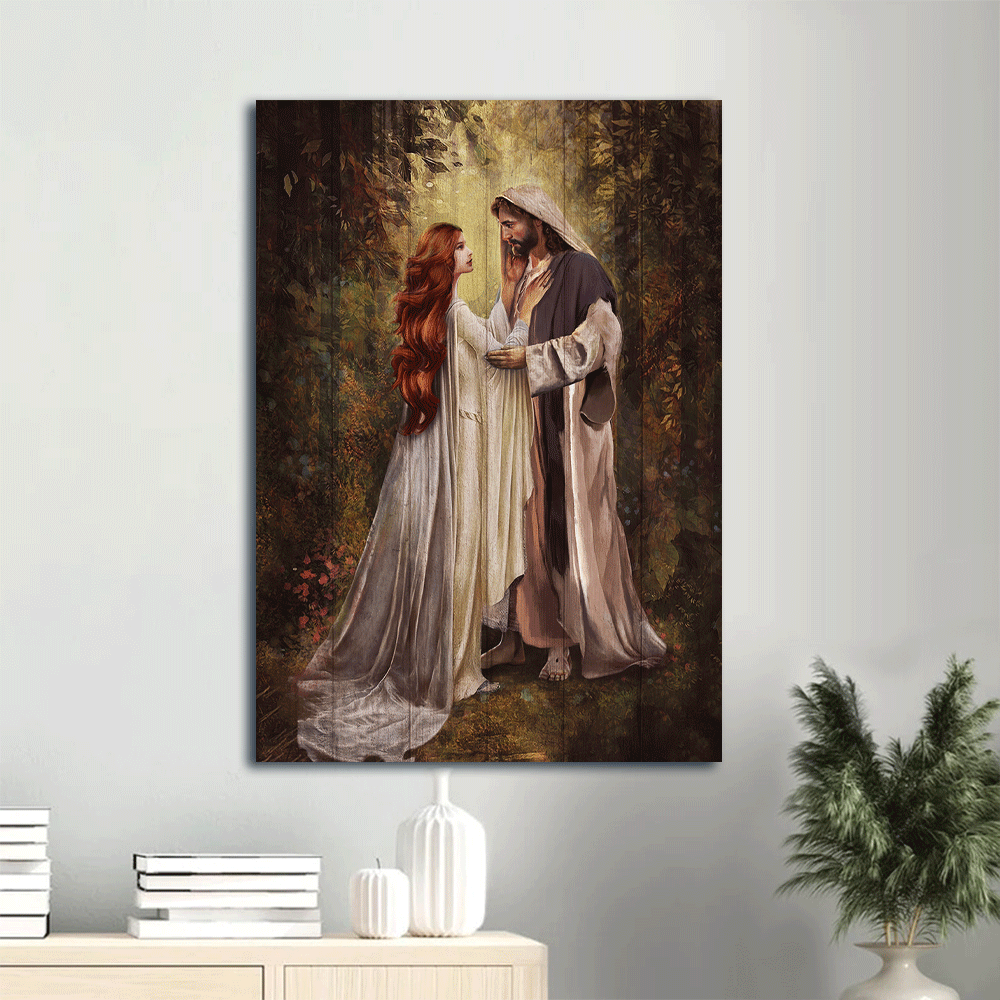 Jesus Portrait Canvas- Graceful red head women, Jesus painting, Our savior, In a beautiful forest - Gift for Christian - Portrait Canvas Prints, Christian Wall Art