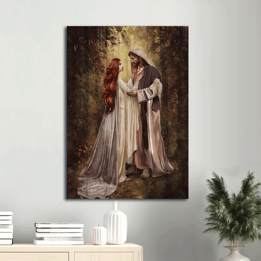 Jesus Portrait Canvas- Graceful red head women, Jesus painting, Our savior, In a beautiful forest - Gift for Christian - Portrait Canvas Prints, Christian Wall Art