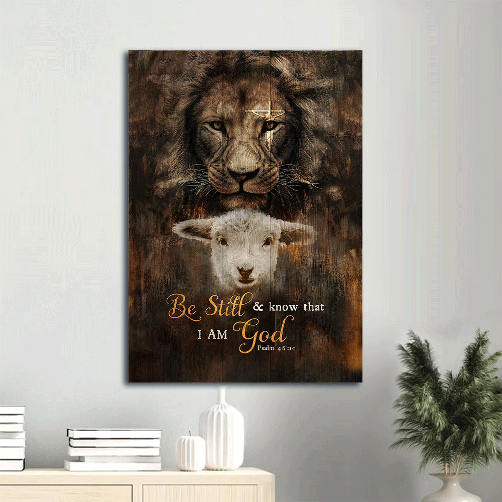 Jesus Portrait Canvas- Great Lion of Judah, Lamb of God, Jesus on the cross canvas- Gift for Christian- Be still & know that I am God - Portrait Canvas Prints, Christian Wall Art