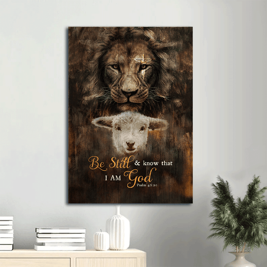 Jesus Portrait Canvas- Great Lion of Judah, Lamb of God, Jesus on the cross canvas- Gift for Christian- Be still & know that I am God - Portrait Canvas Prints, Christian Wall Art