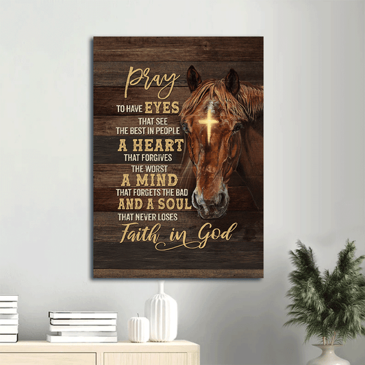 Jesus Portrait Canvas- Great horse painting, Awesome cross- Gift for Christian- A soul that never loses faith in God - Portrait Canvas Prints, Christian Wall Art