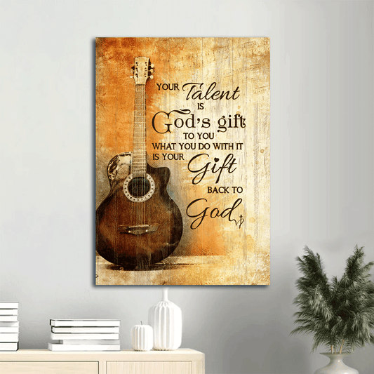Jesus Portrait Canvas- Guitar painting, Guitarist, Vintage - Gift for Christian- Your talent is God gift to you - Portrait Canvas Prints, Christian Wall Art