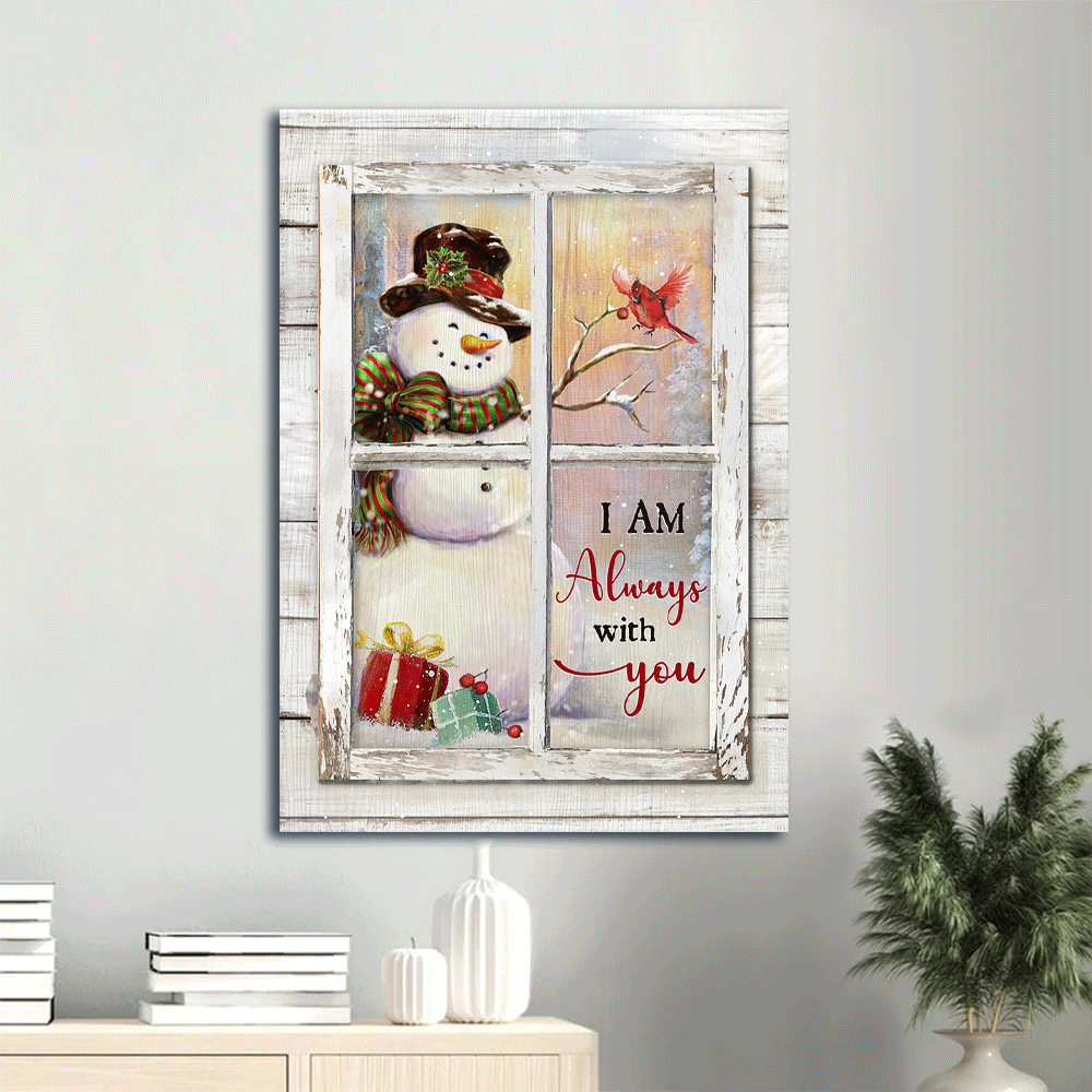 Memorial Portrait Canvas- Happy snowman, Cardinal drawing, Christmas gift- Gift for members family- I am always with you - Heaven Portrait Canvas Prints, Wall Art